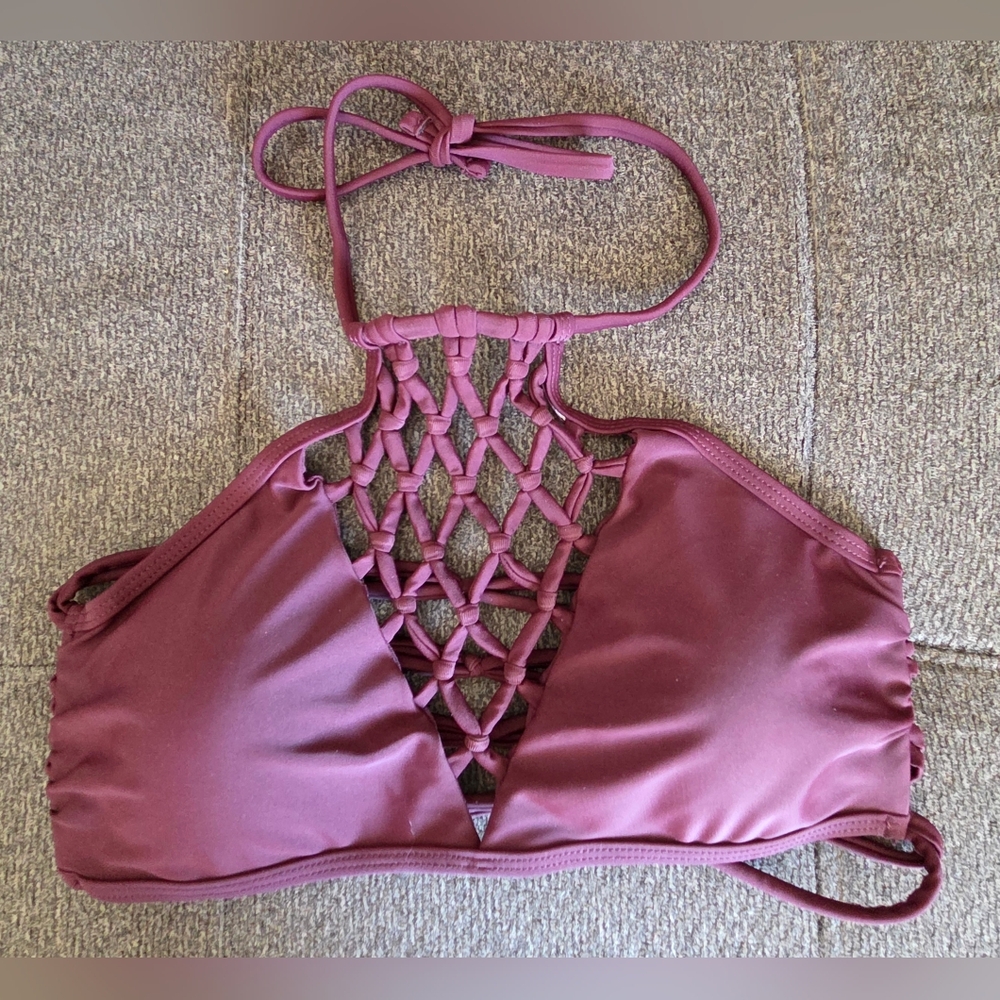Damsel Burgundy Halter Bikini Top.